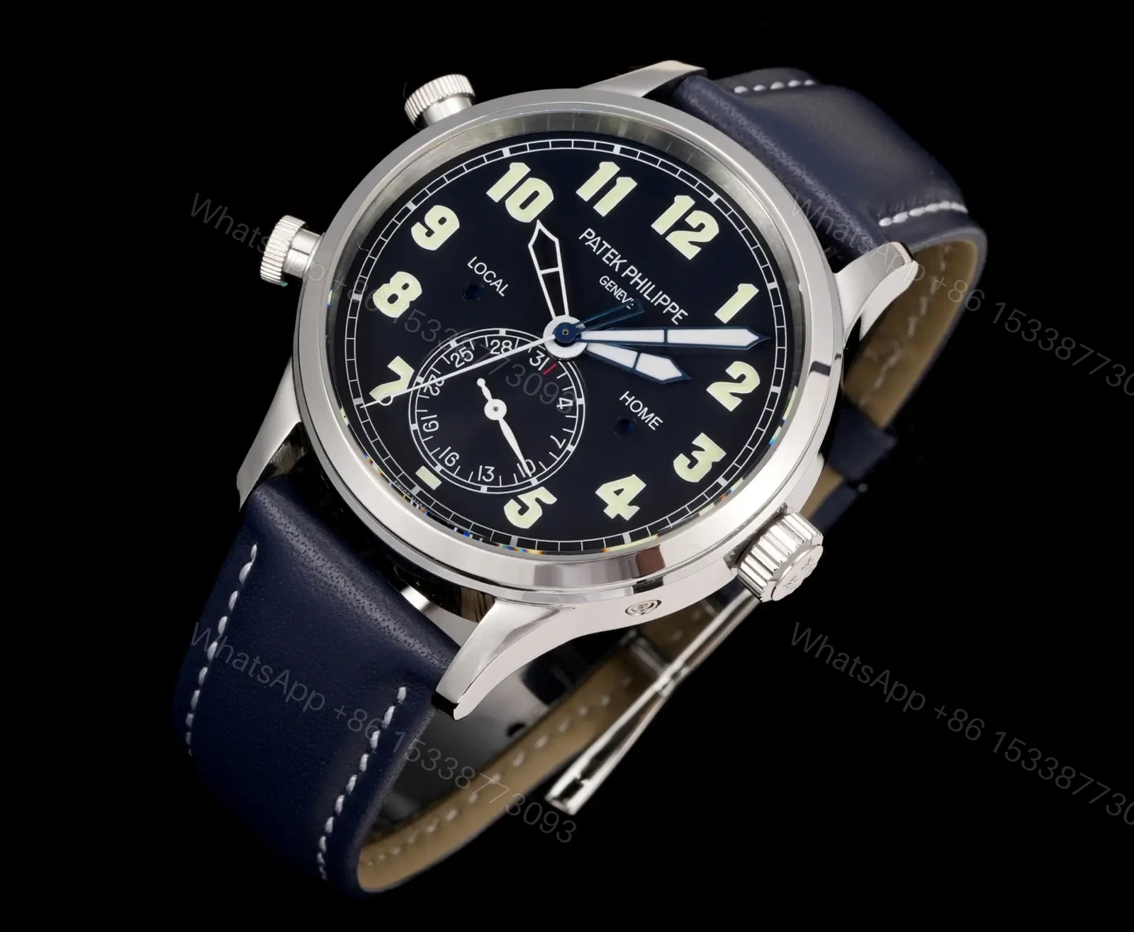 View 2 of Patek Philippe Calatrava Pilot Travel Time 42mm Leather Strap Premium Edition PATEK-PILOT-TT-42