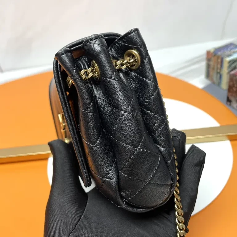 View 7 of Chic Quilted Black Crossbody with Gold YSL Logo