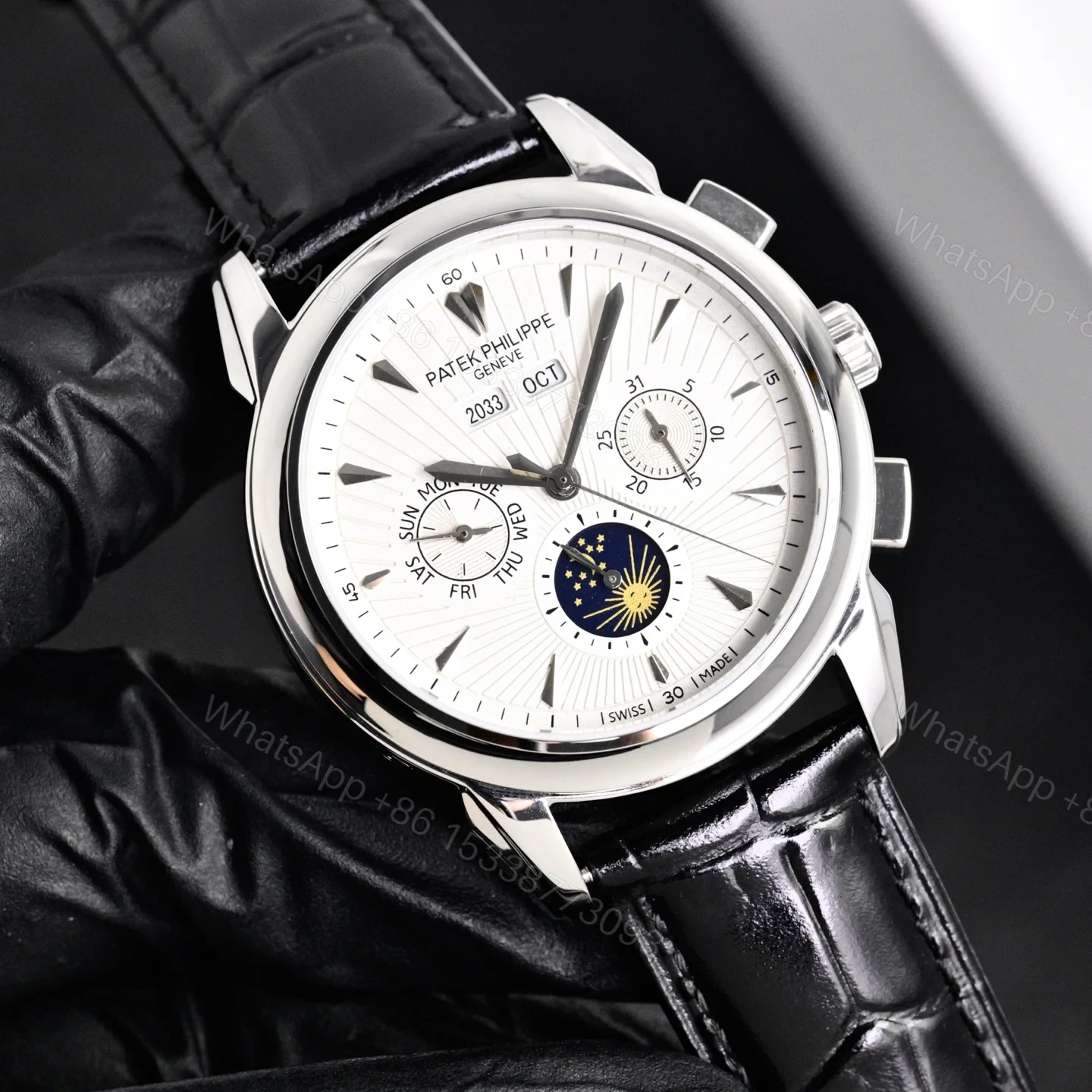 View 3 of Patek Philippe Complicated Functions Men’s Watch 42mm Italian Leather Strap Edition TW-PP-9100-COMPLICATION-42-LS