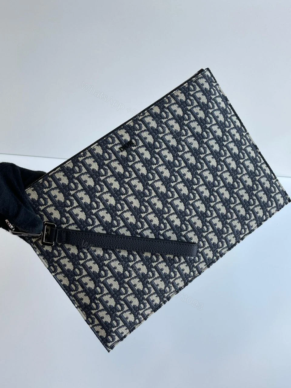 View 2 of DIOR Oblique A4 Flat Pouch Clutch Blue
