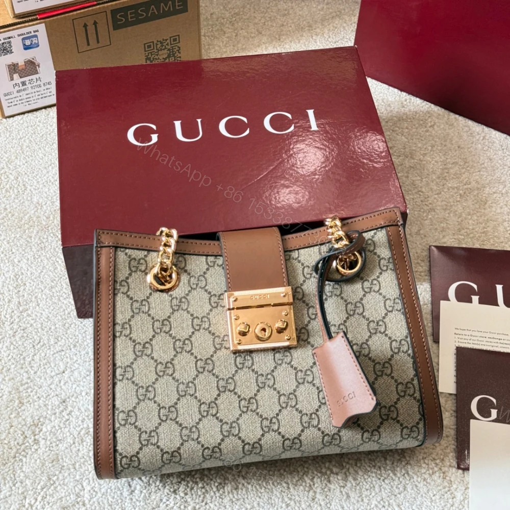 View 2 of Gucci Padlock Small Shoulder Bag Brown Gg Supreme 25Cm