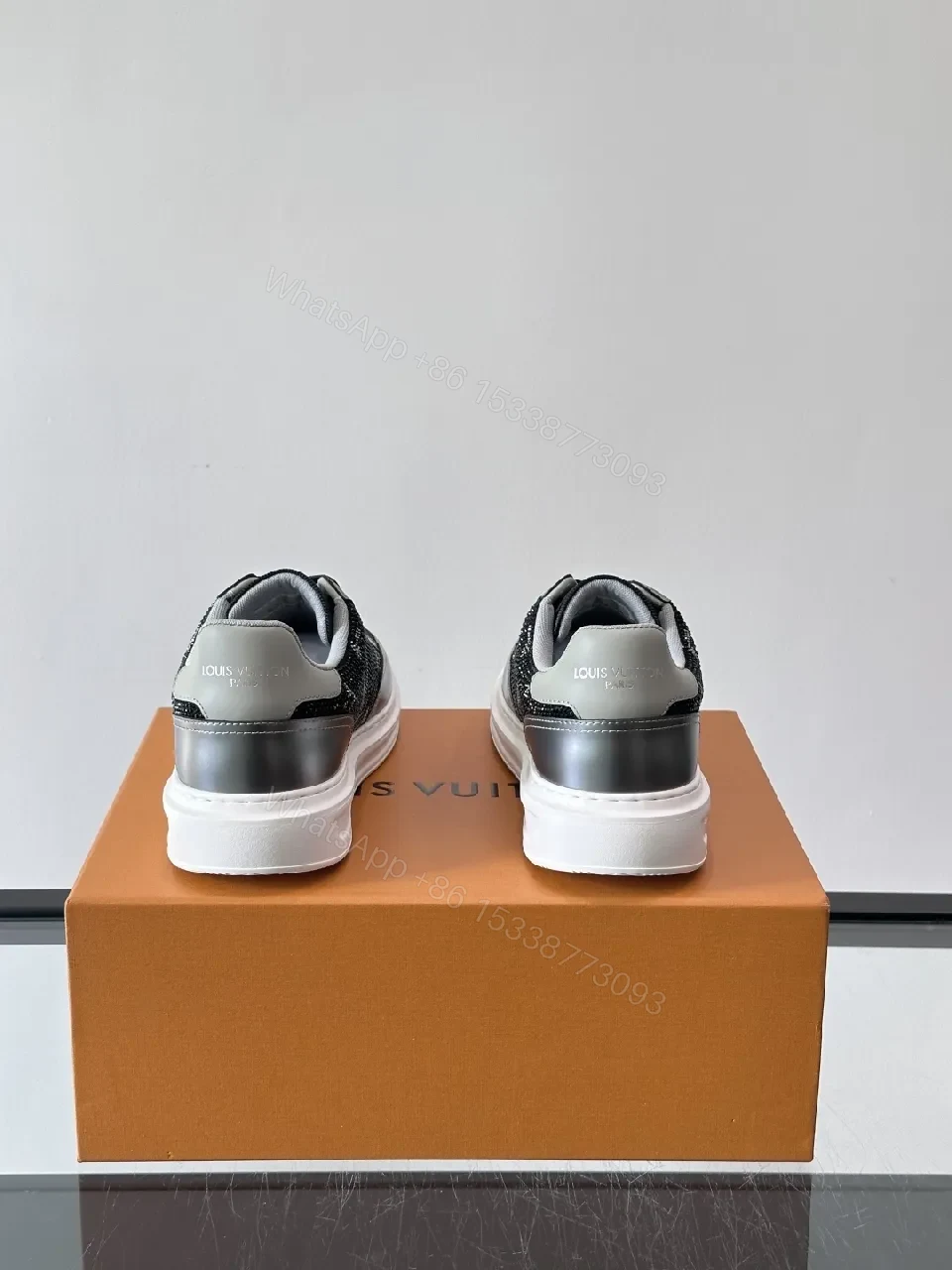 View 3 of Black Sparkle LV-Style Sneakers - Modern Glide, Subtle Luxe