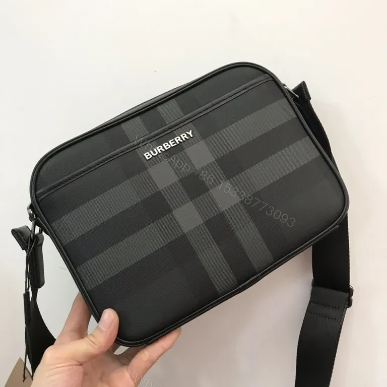 View 9 of Charcoal Plaid Crossbody: Leather Trim, Modern Carryall