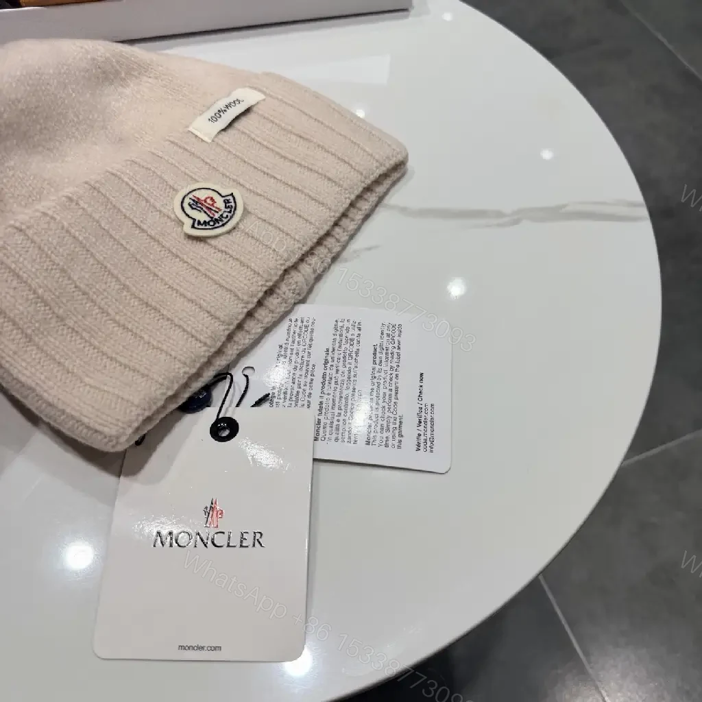 View 8 of Beige Wool Knit Beanie, Subtle Crest, Everyday Luxury