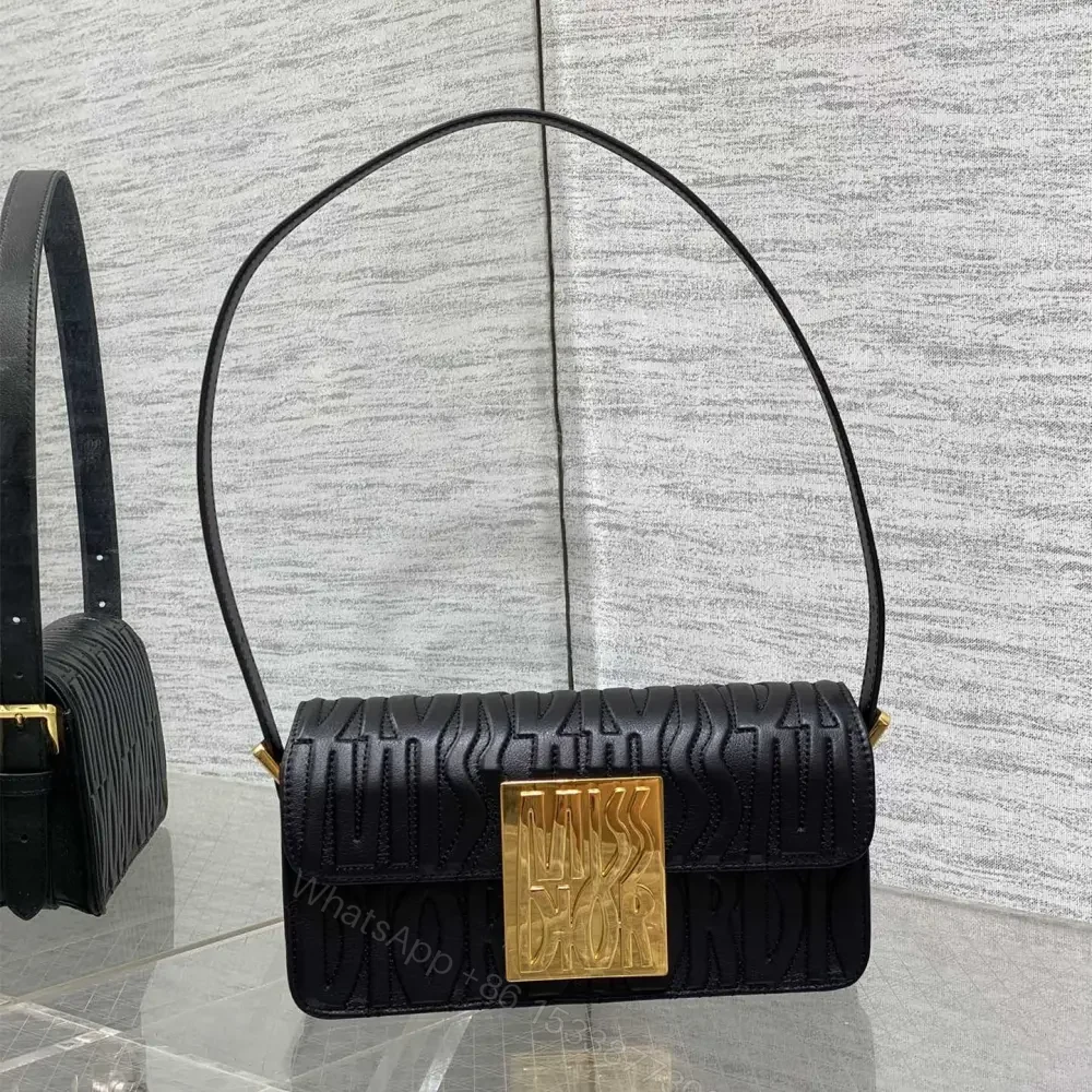 高仿Dior*Miss系列M261M900衍縫線小牛皮腋下包黑色免檢版 — view 1