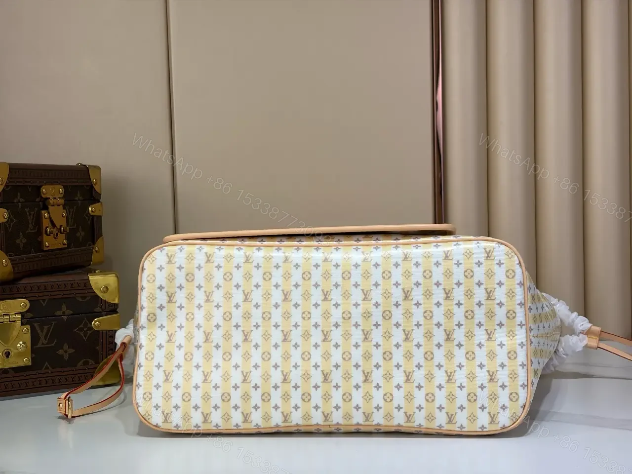 View 7 of Off-White Monogram Tote Pouch Set with Tan Leather Trim
