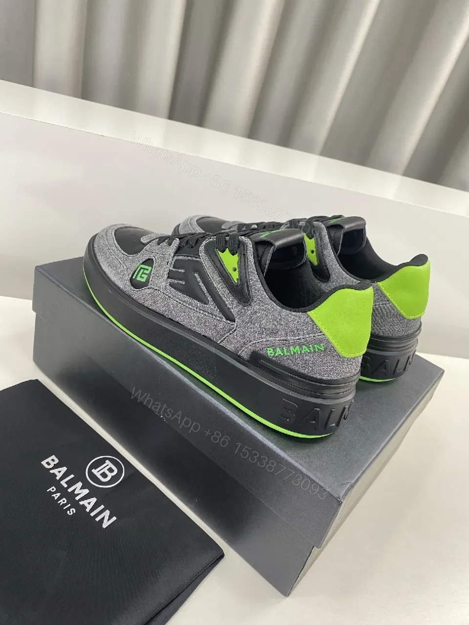View 6 of Dynamic Gray Knit-Top Sneakers with Neon Accent Details