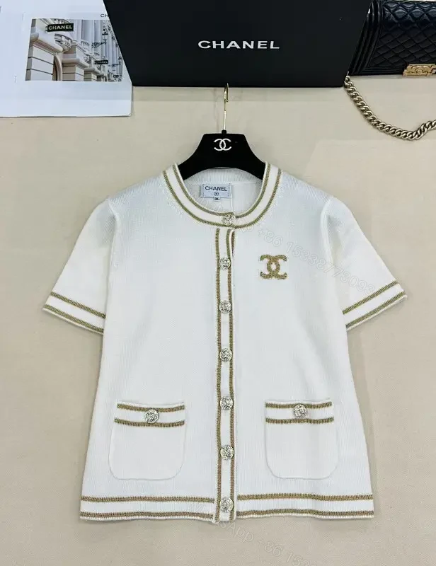 White Knit Cardigan Dress with Gold Trim — view 1