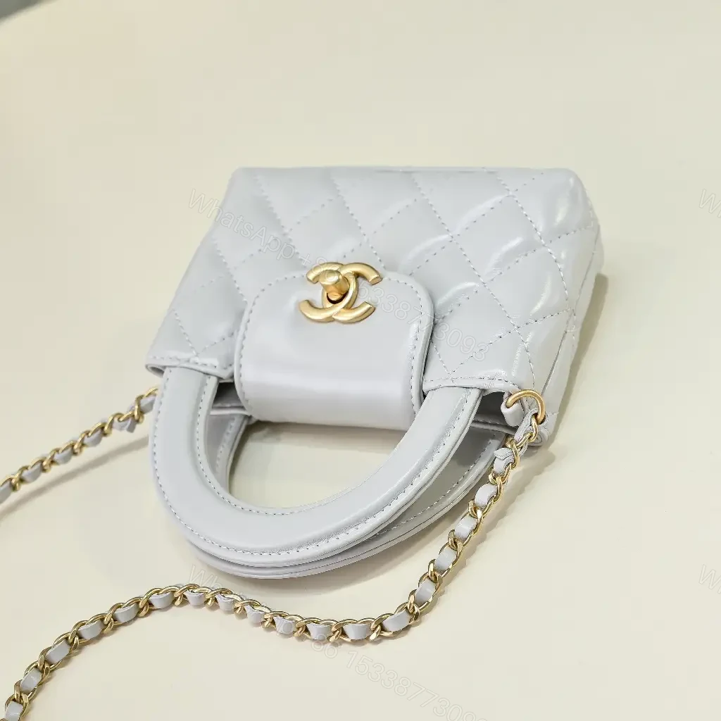 View 5 of Quilted Gray Luxe Mini Flap Bag - Gold Hardware