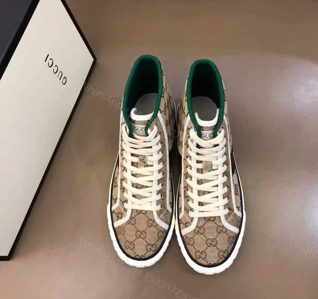 View 7 of GUCCI TENNIS 1977 HIGH-TOP SNEAKERS IN BEIGE AND EBONY GG CANVAS – GC100