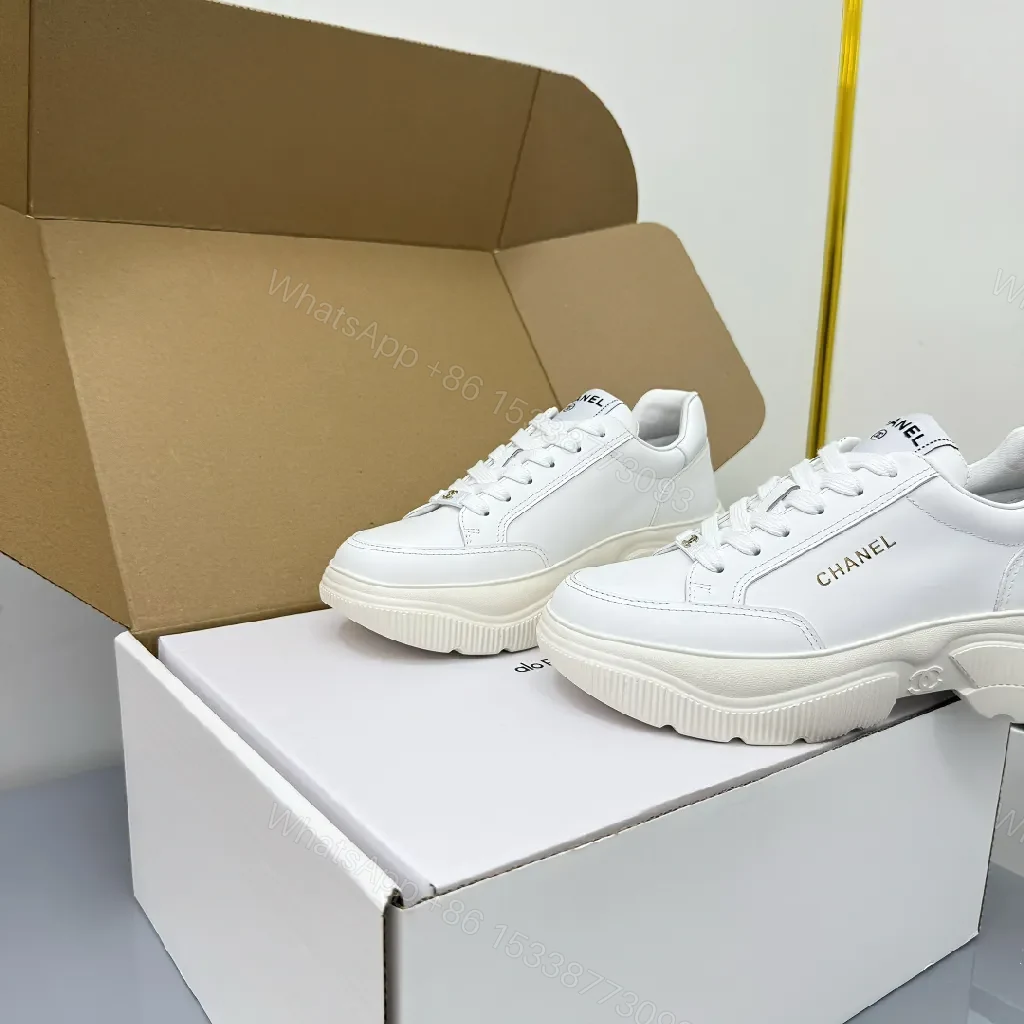 View 6 of White Leather Platform Sneaker with Subtle Chanel-Inspired Detail