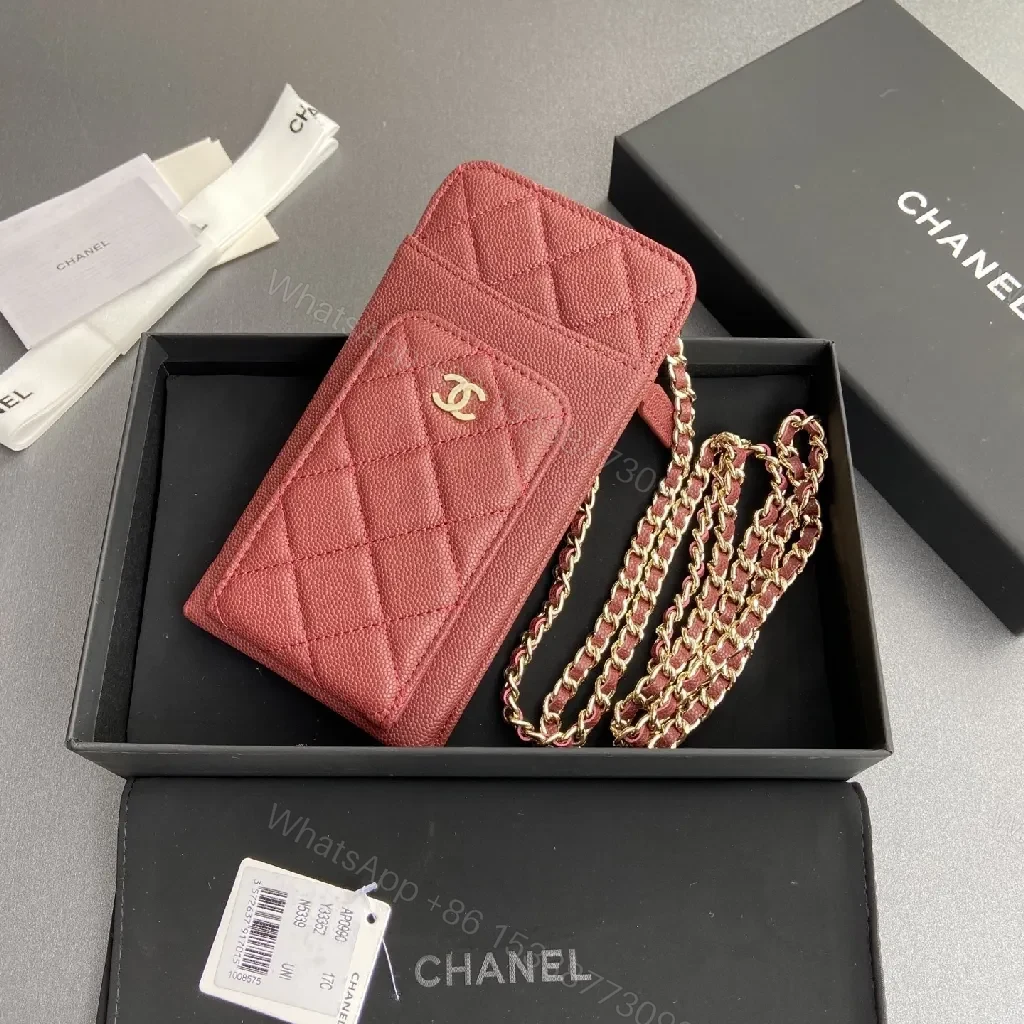 Red Quilted Wallet Bag with Gold Chain Strap — view 1