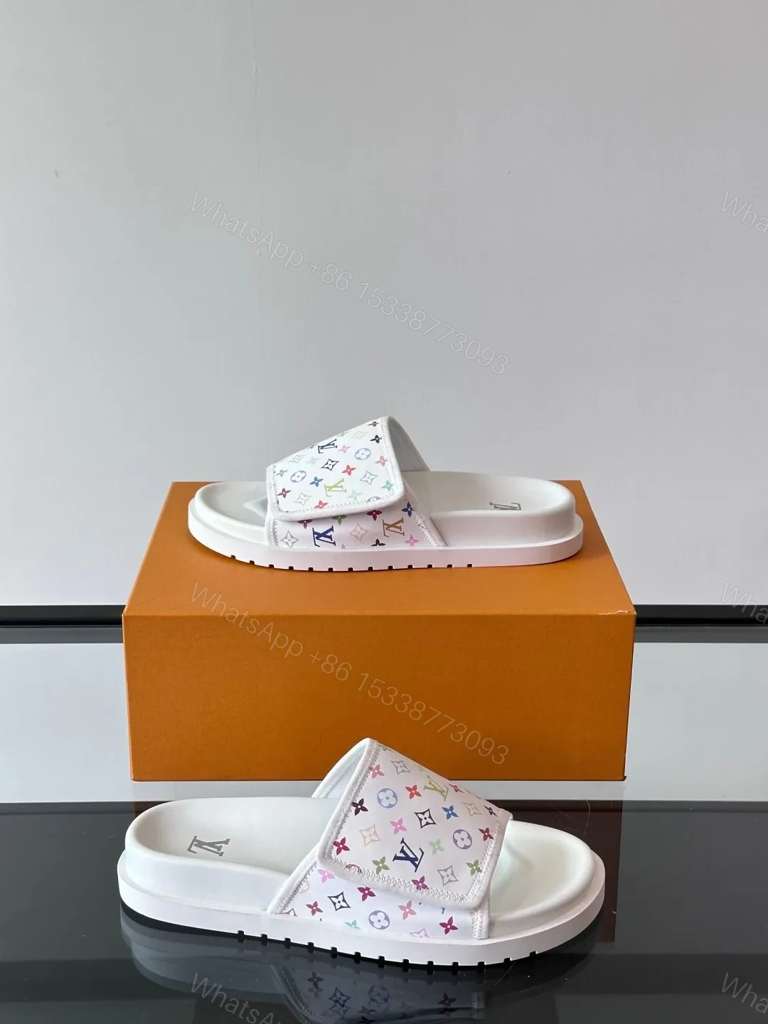 View 4 of LV Men White Printed Fabric Slides