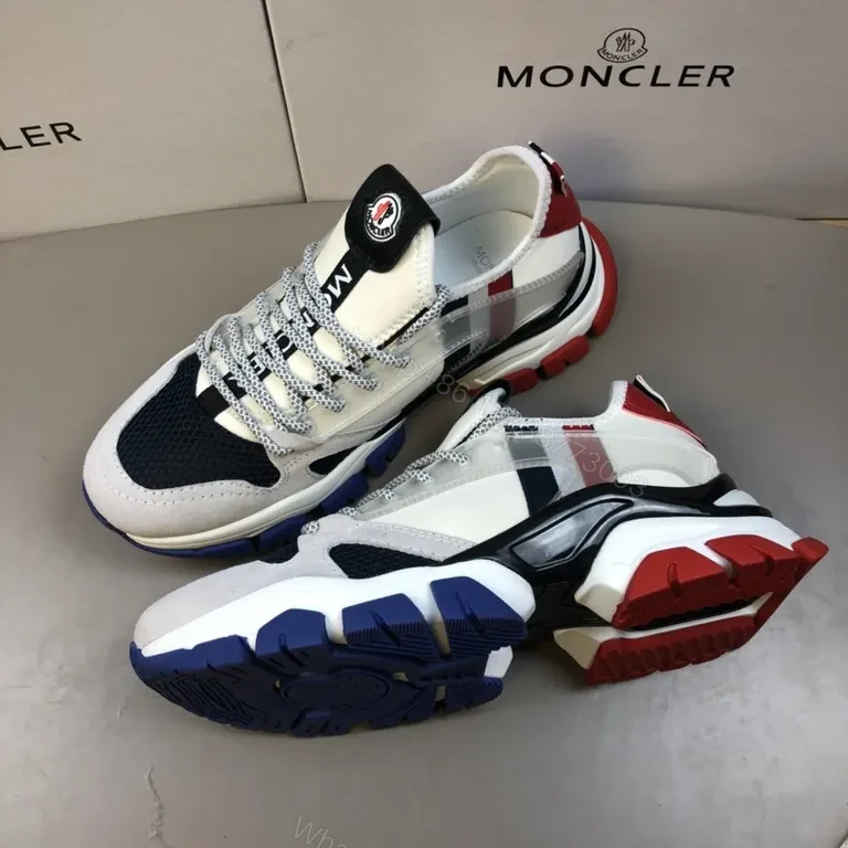 View 2 of Patterned Texture Moncler Sneakers: Navy-White-Red Luxury Casual Shoes