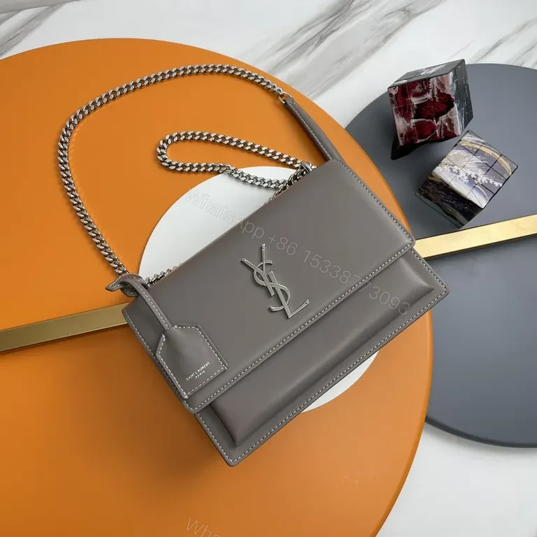 Taupe Leather Structured Crossbody with YSL Hardware — view 1