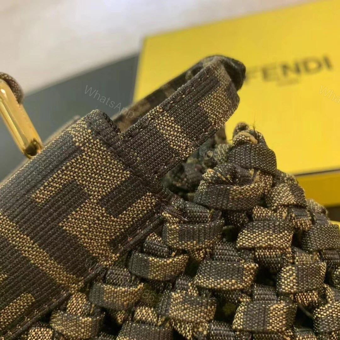 View 3 of Fendi Brown Jacquard Interlace Iconic Peekaboo Mini Bag