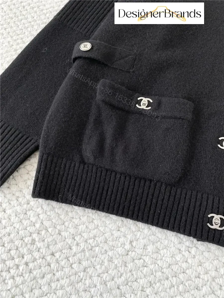 View 5 of Lux Black Knit Cardigan with Iconic Hardware Details