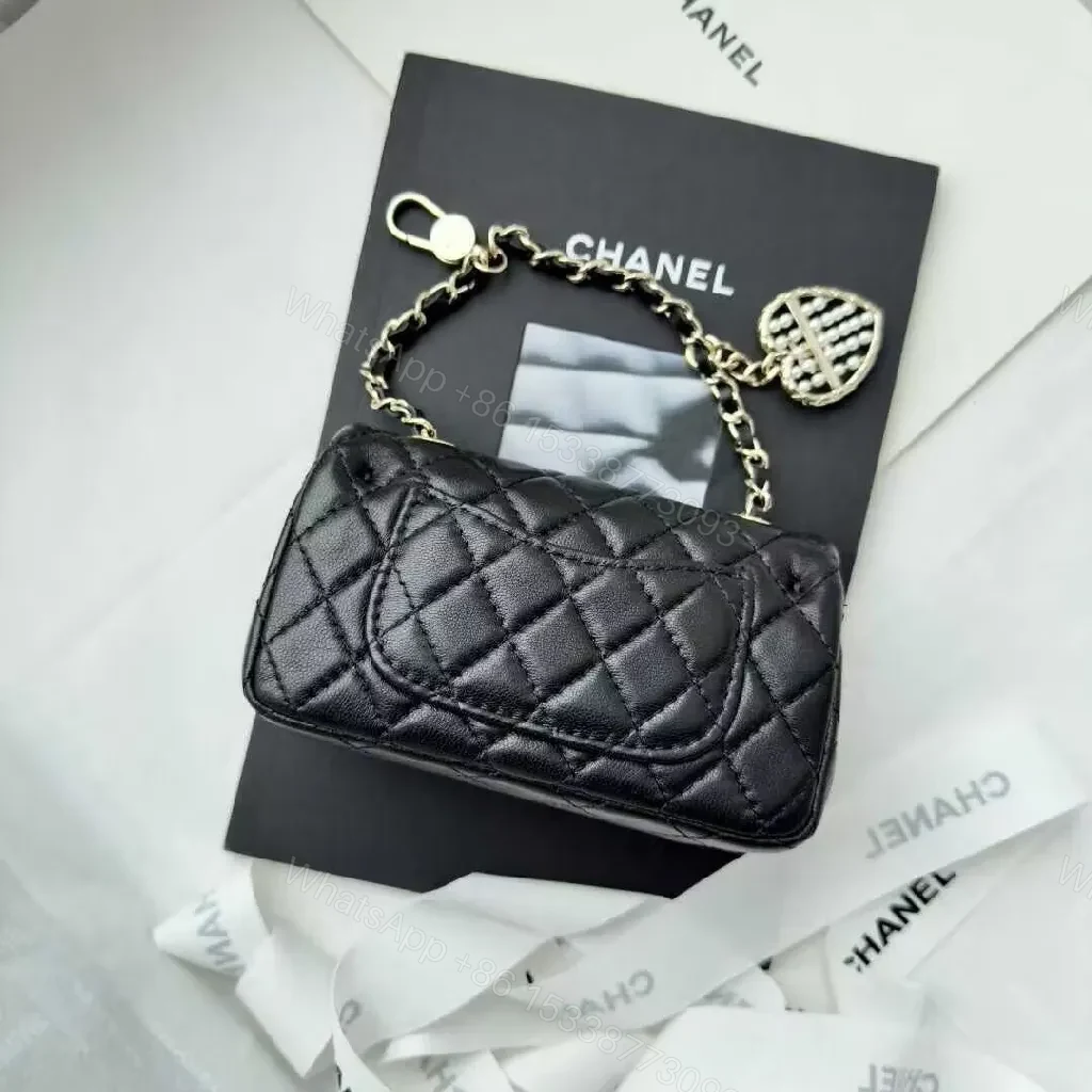 View 4 of Quilted Leather Wallet on Chain with Heart Charm