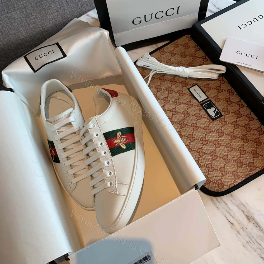 View 4 of Gucci Ace Embroidered Sneaker Bee White 429446 02JP0 9064