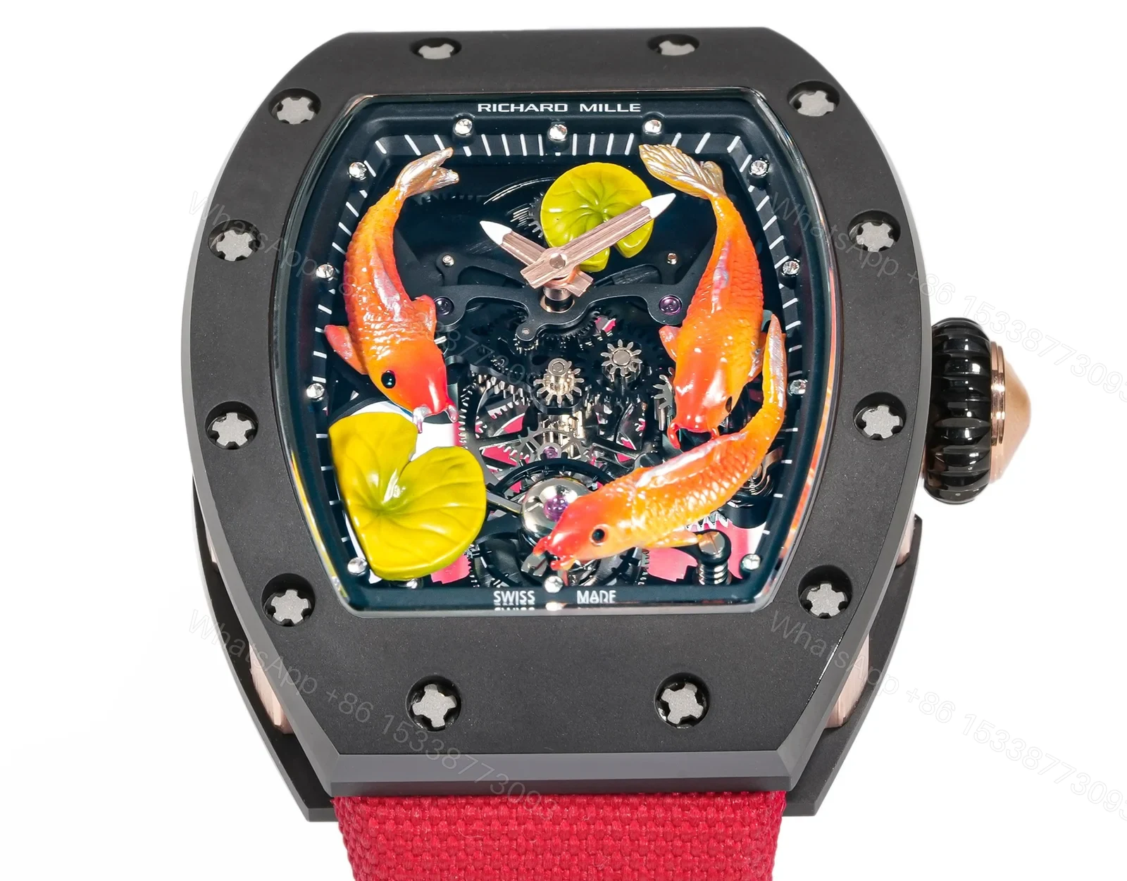 View 4 of Richard Mille RM S10 Koi Tourbillon Watch Red Gold Diamond Koi Oriental Art Skeleton Dial Mechanical Luxury TimepieceRM-S10-KOI-DGT-LUX