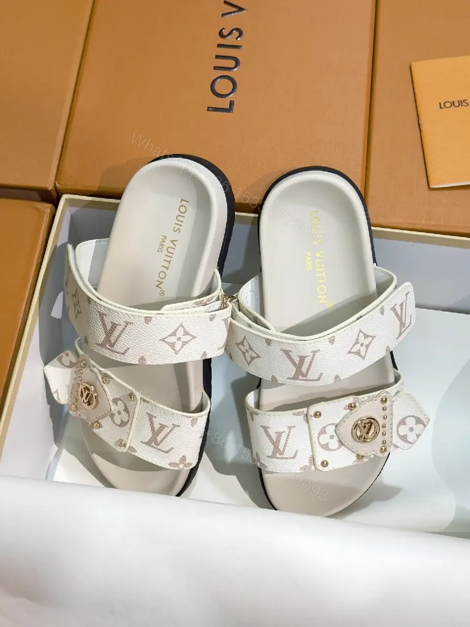 View 5 of White Canvas Luxury Monogram Sandals