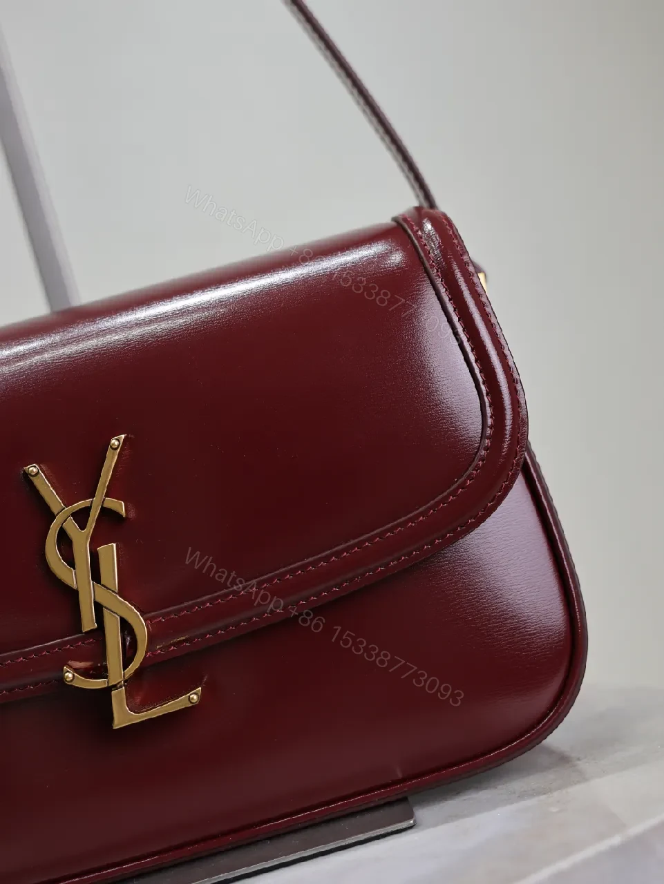 View 2 of Burgundy Velvet Crossbody Bag with Gold Hardware