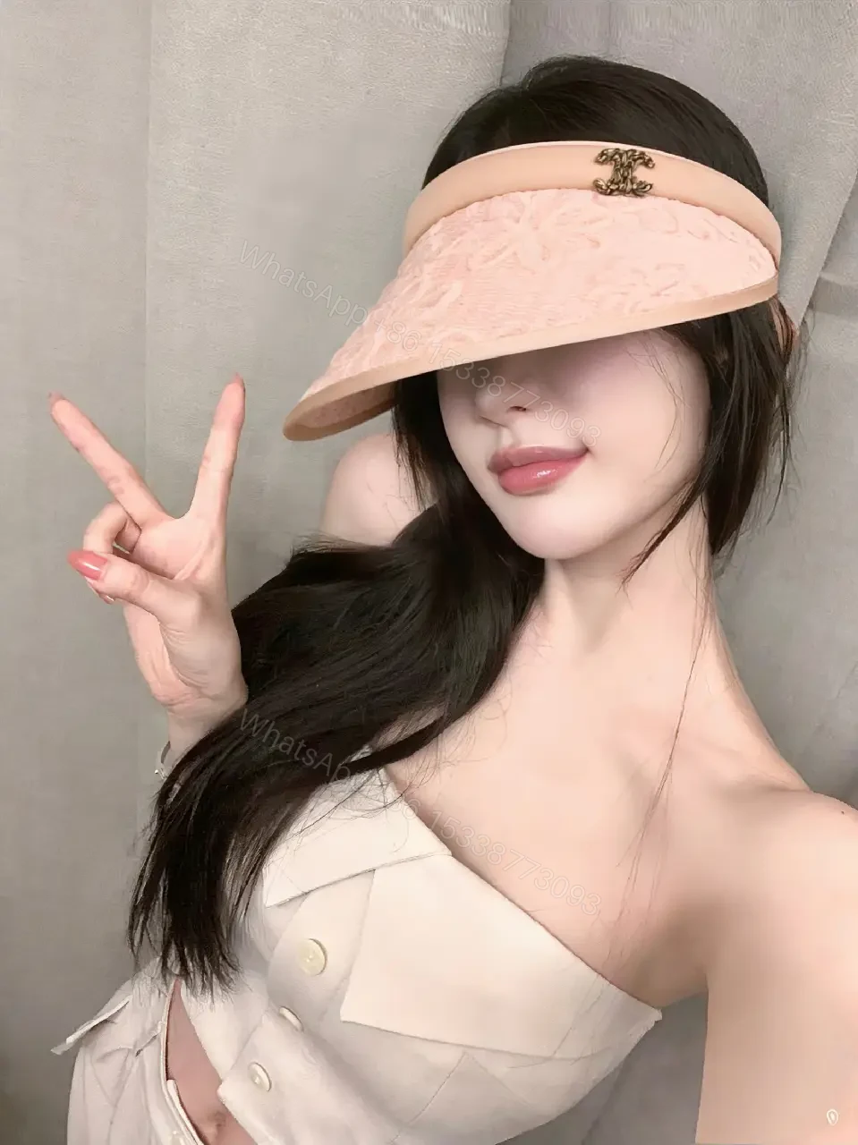 View 3 of Blush Floral Embroidered Visor — Luxe Style Sun Shield