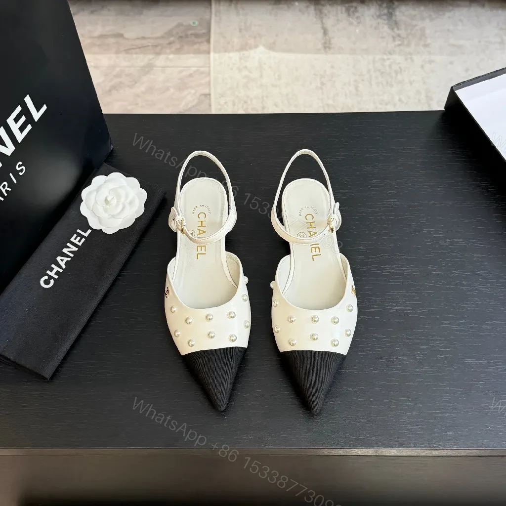 View 8 of Ivory & Black Pearl Slingbacks: Two-Tone Pointed-Toe Shoe