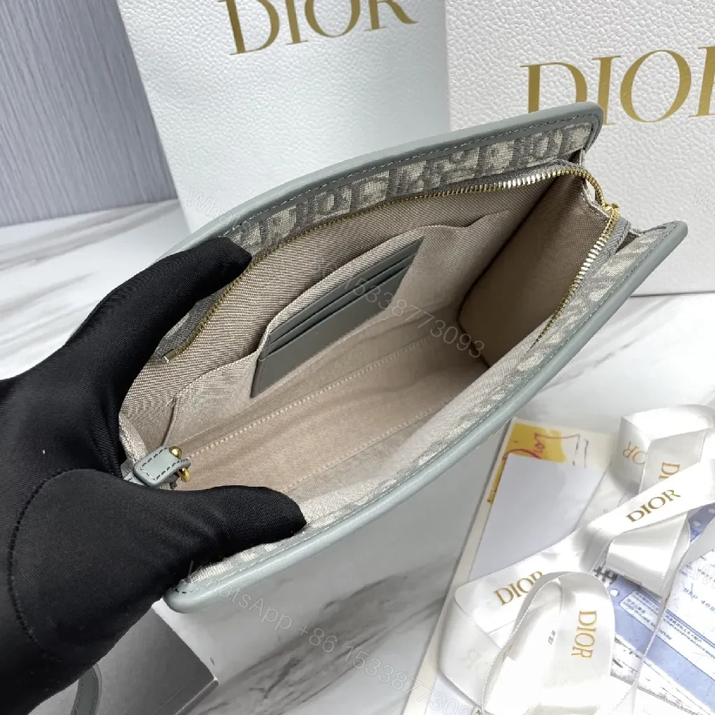 View 7 of Structured Monogram Wallet — Signature Pattern, Gold Hardware, Zippered Clutch