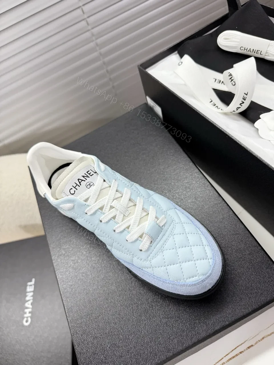 View 3 of Quilted Blue Low-Top Sneakers: Luxe Everyday Comfort