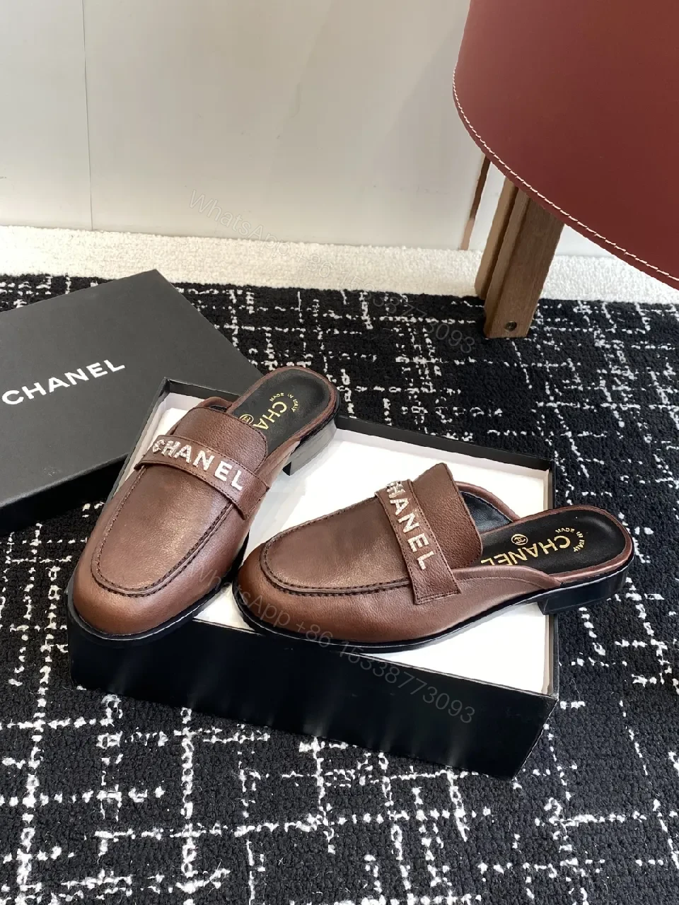 Premium Leather Slippers with Logo Strap Detailing — view 1
