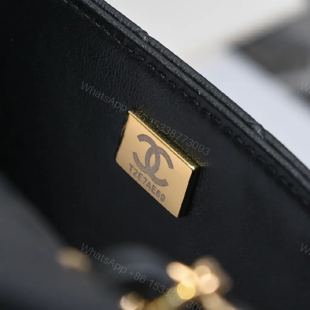 View 7 of Compact Black Quilted Leather Shoulder Bag with Chain