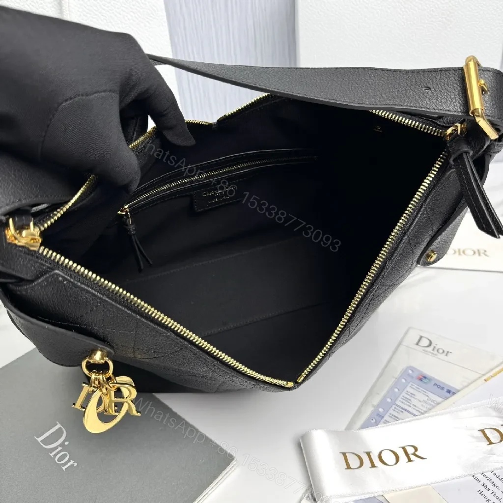 View 5 of Chic Black Leather Hobo Bag with Gold Charms