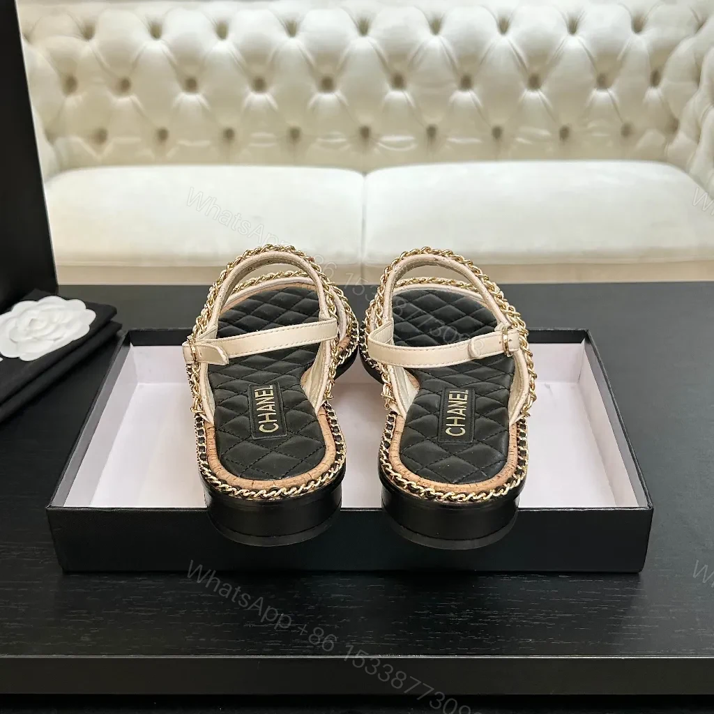 View 5 of Quilted Sandal with Chain Trim – Luxury Two-Tone Style