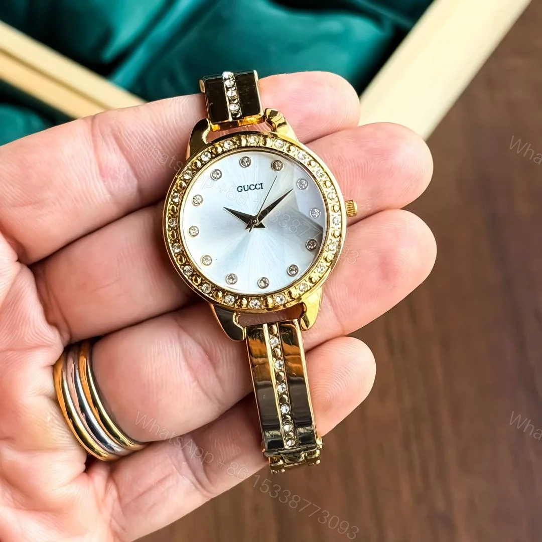 View 3 of First Copy Gucci Diamond Bezel Gold White Dial Women’s Analog Watch
