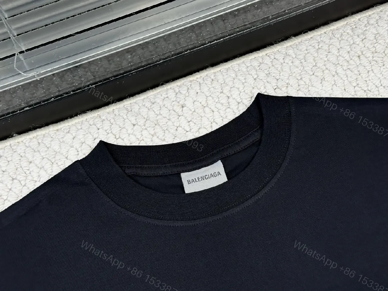 View 10 of Black Cotton Logo Tee, Minimalist, Balenciaga Style, Short Sleeve T-Shirt