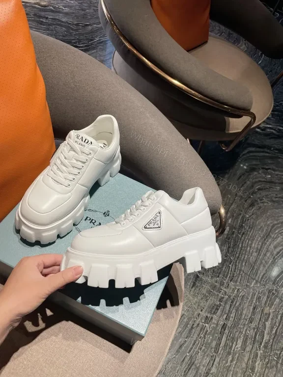 View 9 of Prada Milano-Inspired White Luxe Sneakers, Premium Leather