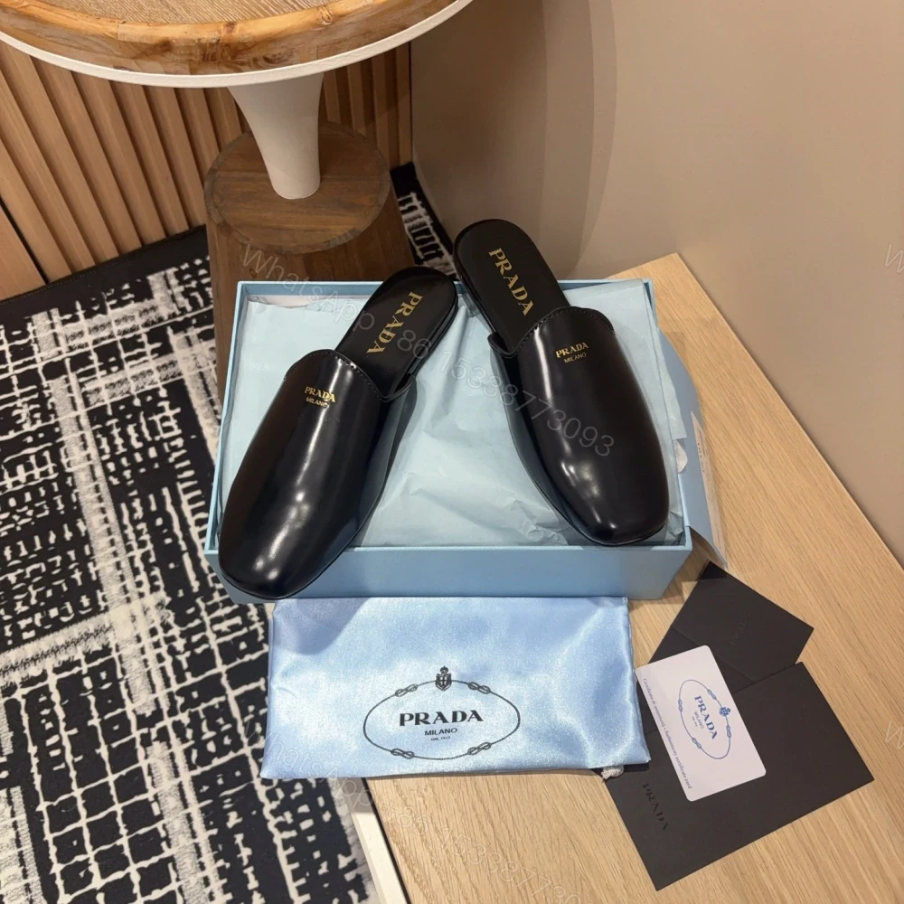 View 7 of 高仿Prada*2S2987圓頭皮質休閒套腳拖鞋黑色免檢版