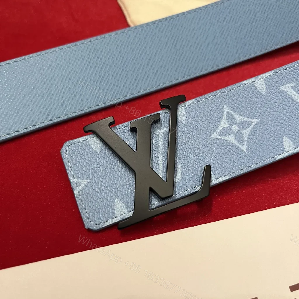 View 8 of Soft-Blue Monogram Belt: Textured Leather, Modern Silhouette, Everyday Luxury