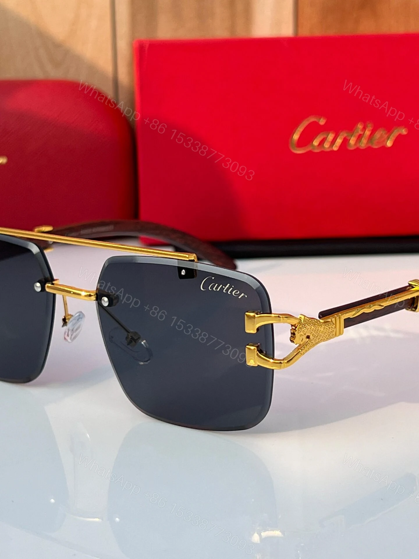 View 2 of Cartier Santos De Cartier Gold Black Sunglasses