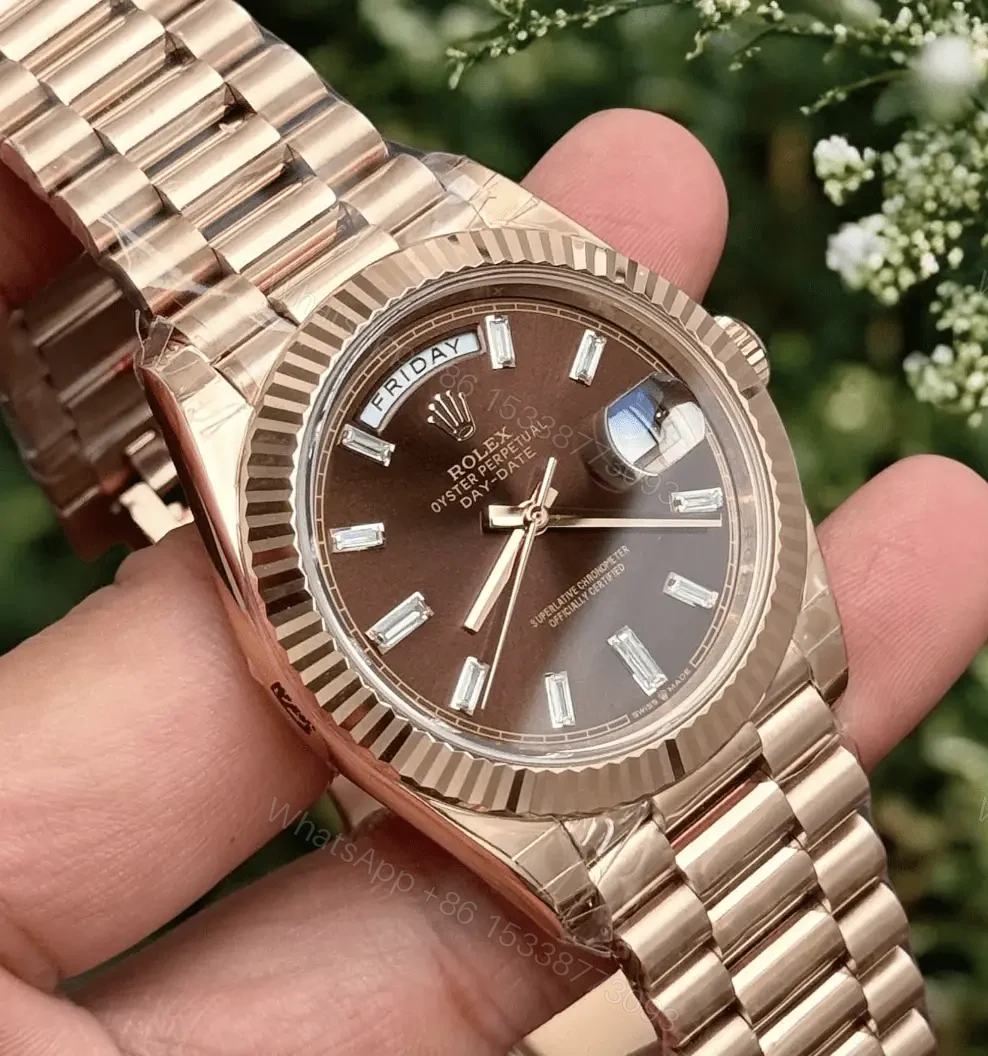 View 4 of Swiss Clone Replica Rolex DayDate Rose Gold Chocolate Dial