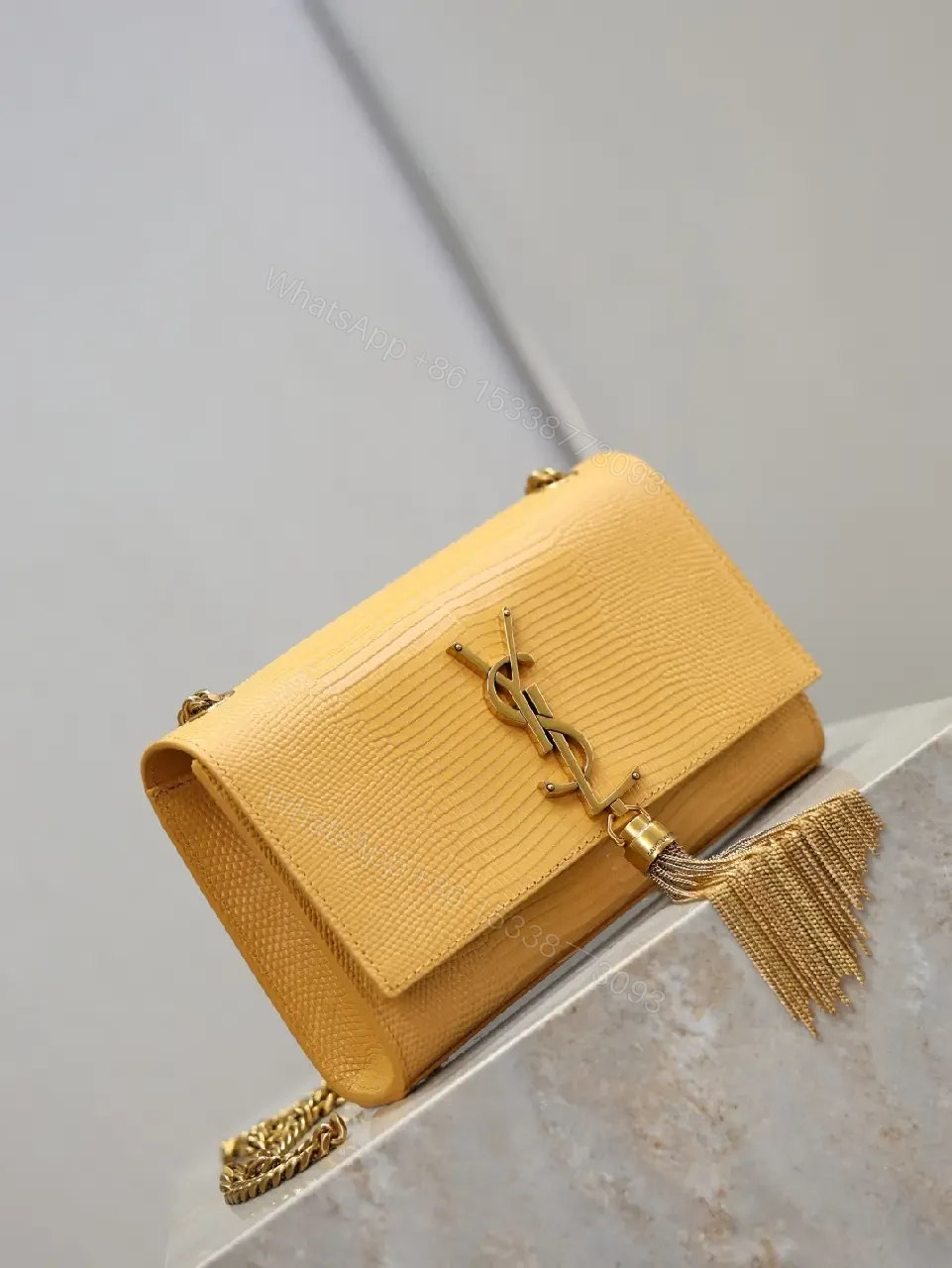 View 3 of Textured Leather Shoulder Bag with Iconic Hardware