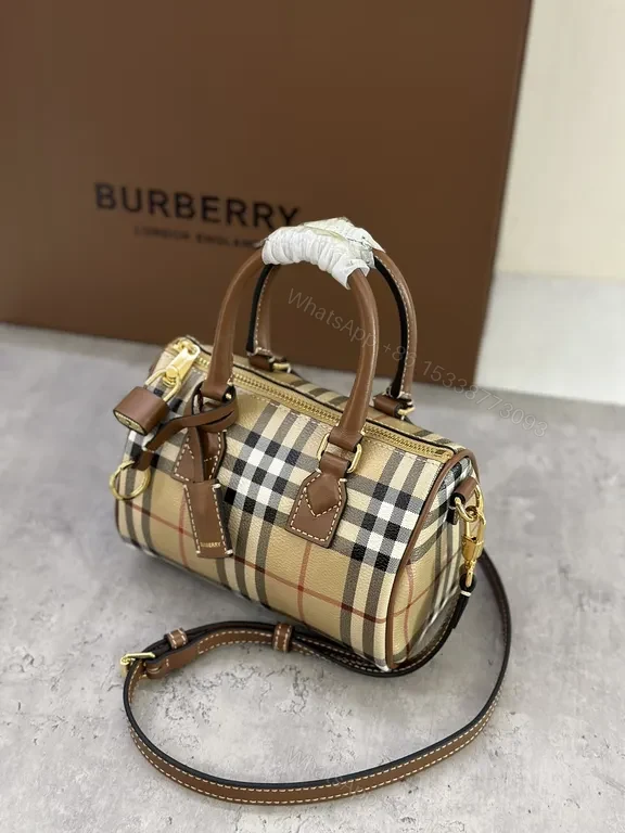 View 9 of Plaid Luxe Crossbody: Burberry-Inspired Leather Trim Bag