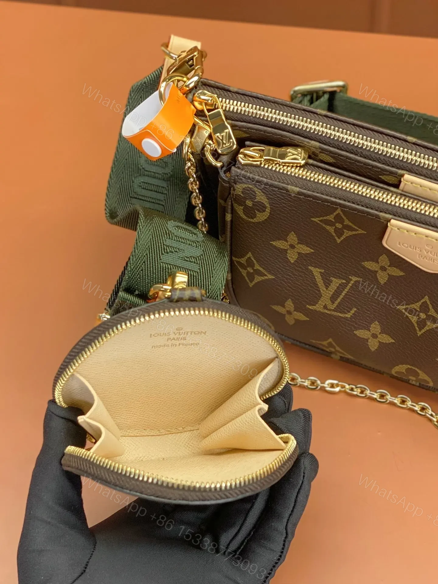 View 9 of Louis Vuitton LV Multi Pochette Handle Fabric Green Handbags Monogram