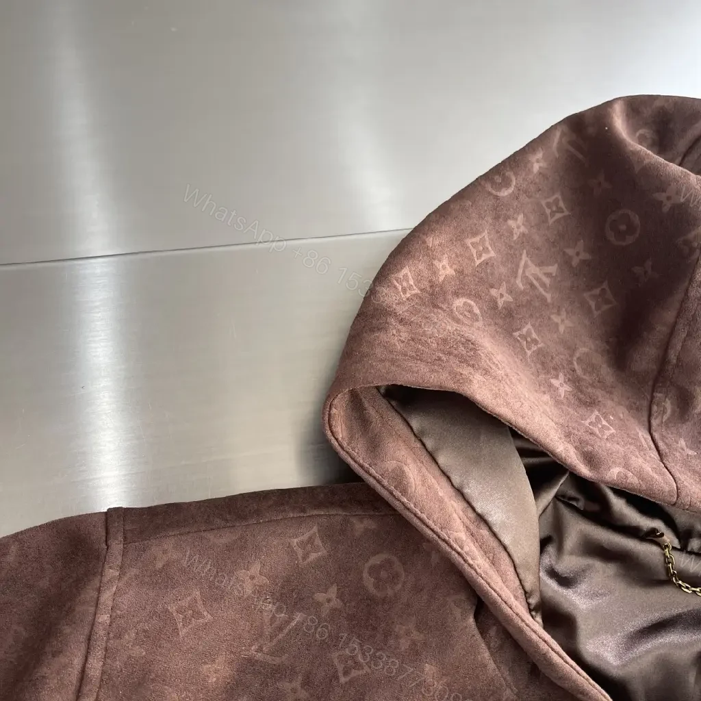 View 3 of Brown Monogram Zip Hoodie Jacket — Urban Luxury Warmth