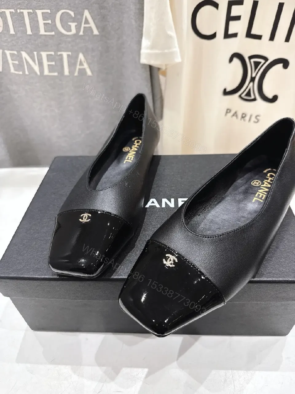 View 10 of Chic Black Leather Slip-Ons with Quilted Toe Comfort Flats