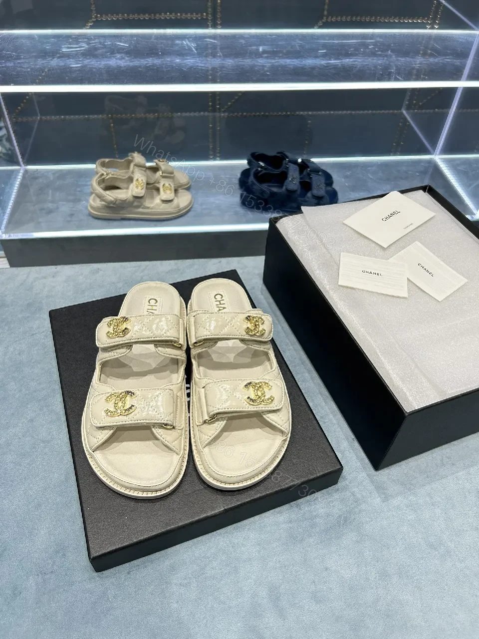 View 6 of Quilted Leather Slides - Gold-Accent, Luxe Casual Comfort
