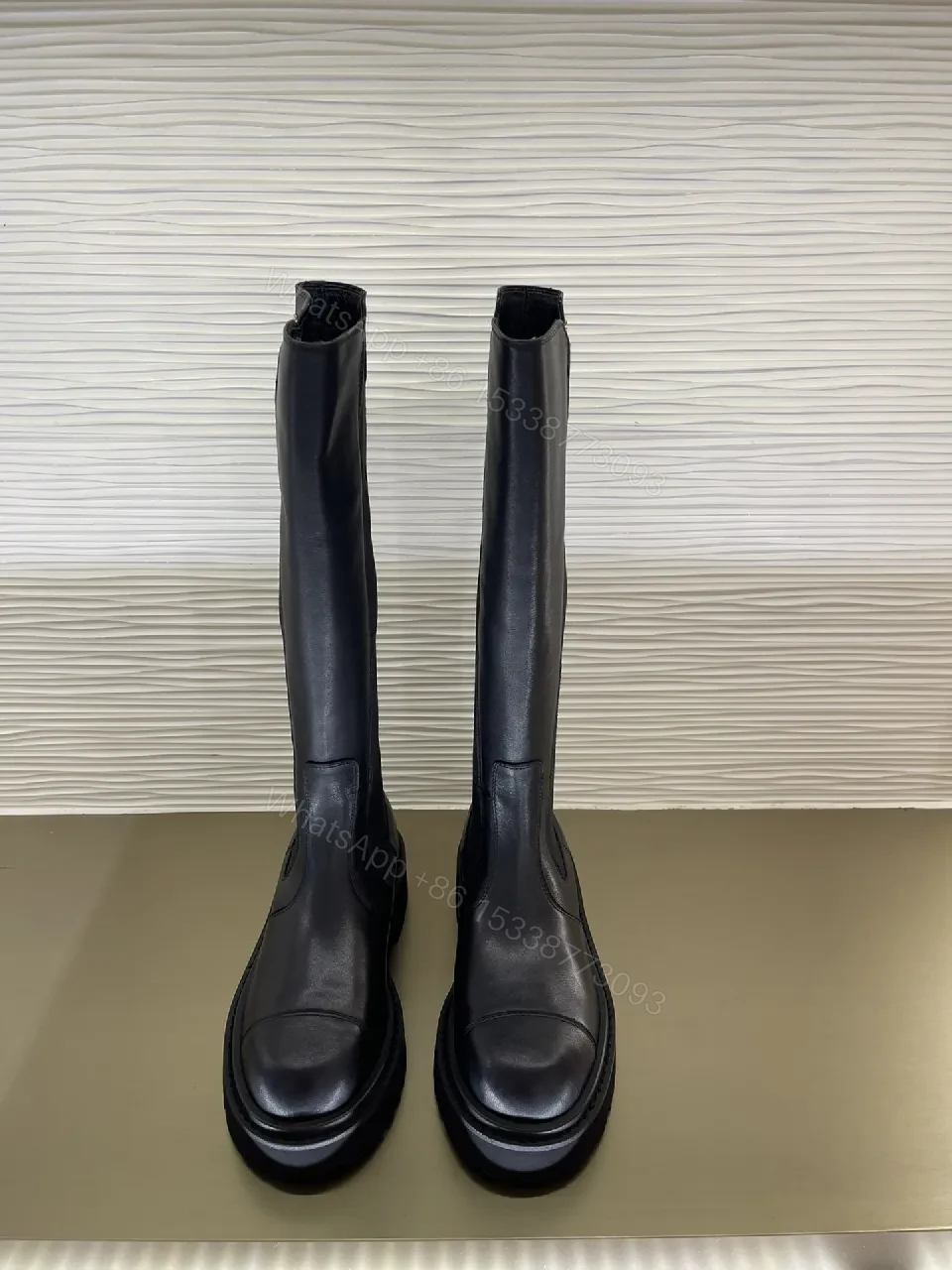View 8 of Chic Knee-High Boots with Signature Hardware Leather-Luxe Style