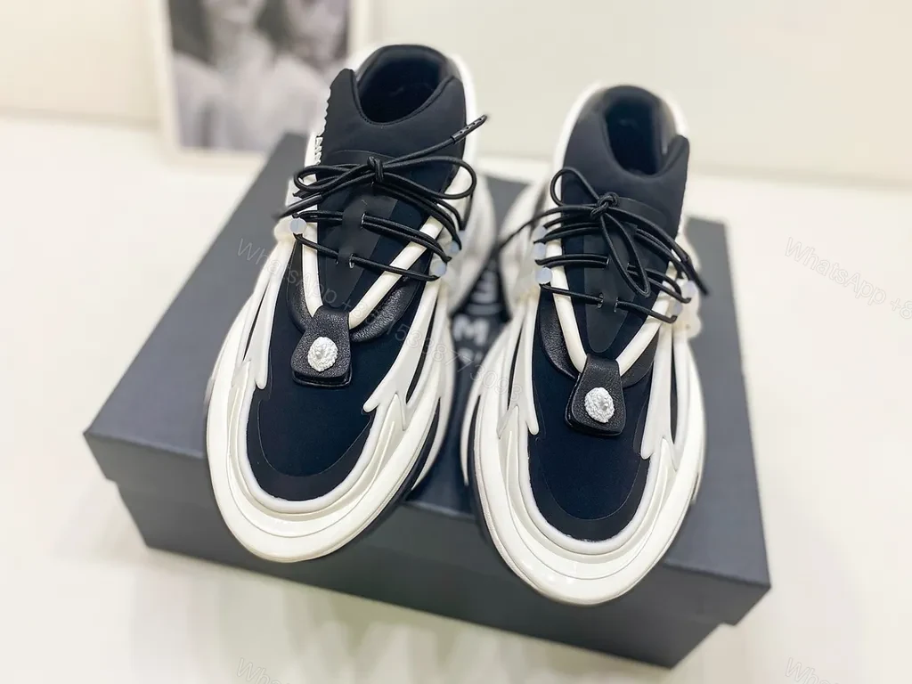 View 8 of Balmain-Style Chunky Sneakers: Premium Knit Leather, All-Day Comfort