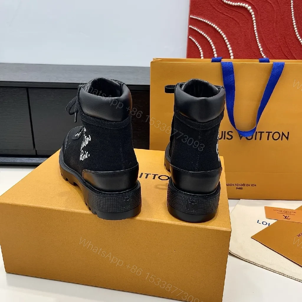 View 3 of Bold Canvas Leather Boots: Subtle LV-Inspired Luxe Comfort